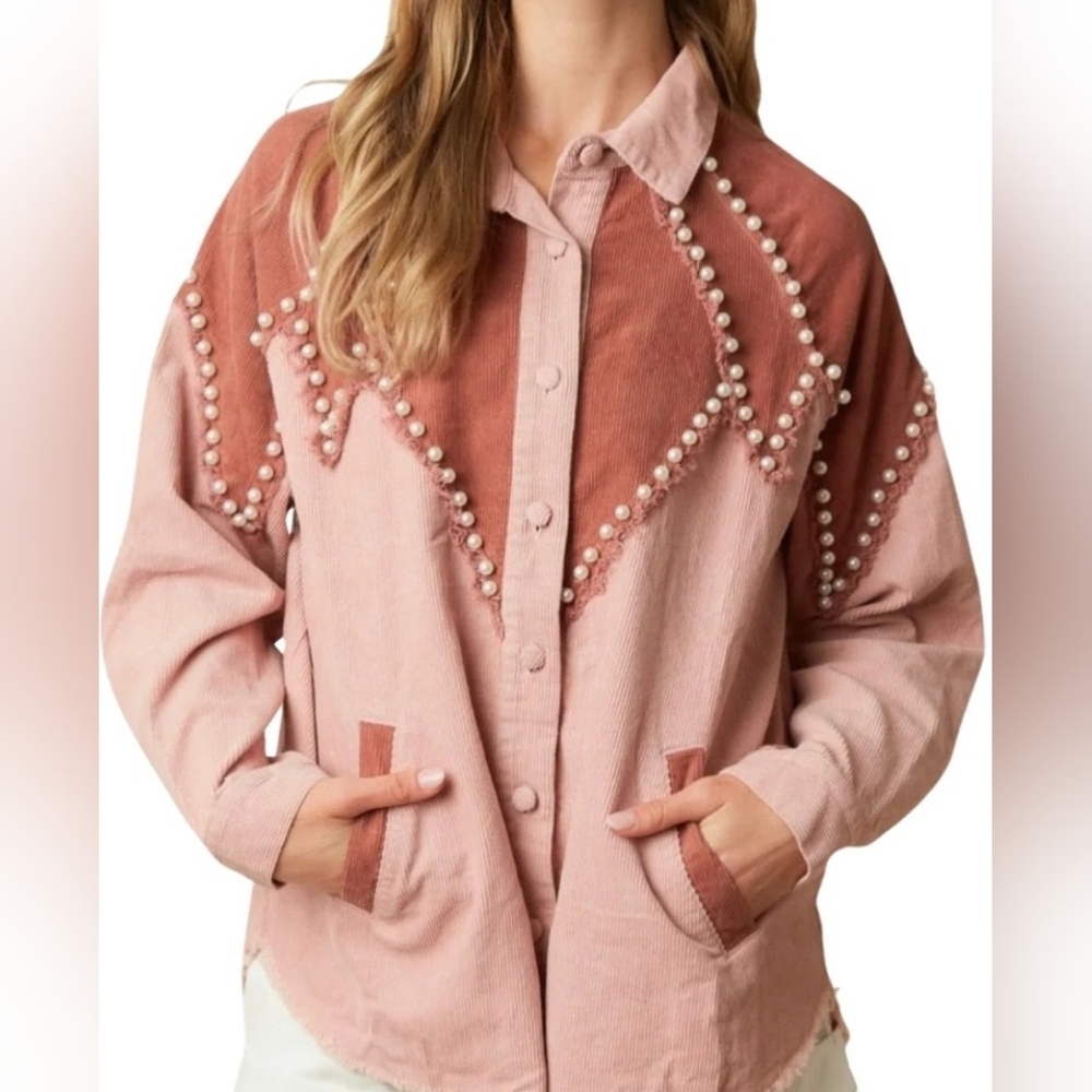 Fantastic Fawn New In Poly Bag Pink Pearl Corduroy Jacket Large Oversized PTP 26